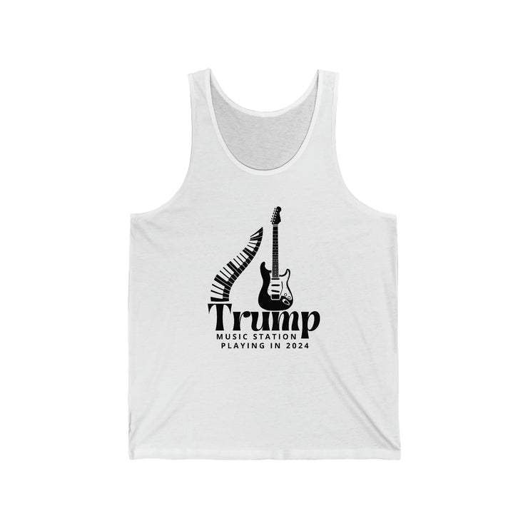 Trump Music Station playing in 2024 unisex Jersey Tank