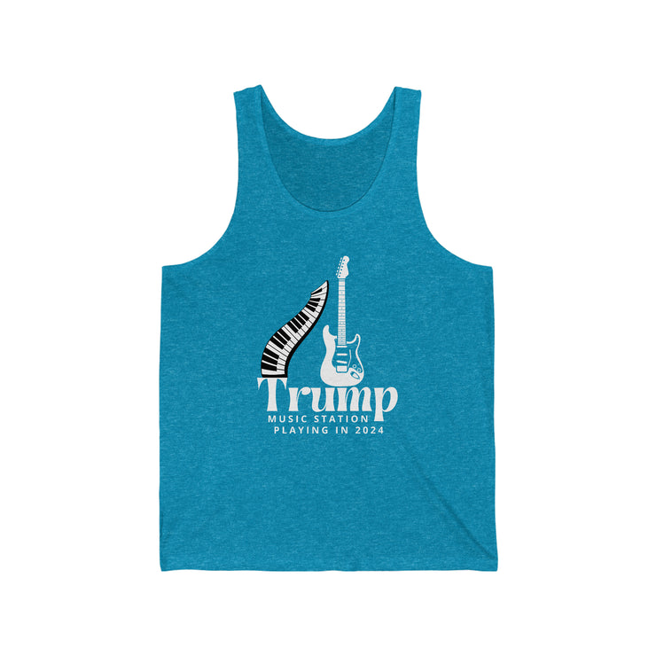 Trump Music Station playing in 2024 unisex Jersey Tank