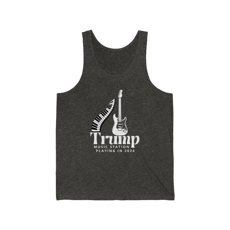 Trump Music Station playing in 2024 unisex Jersey Tank