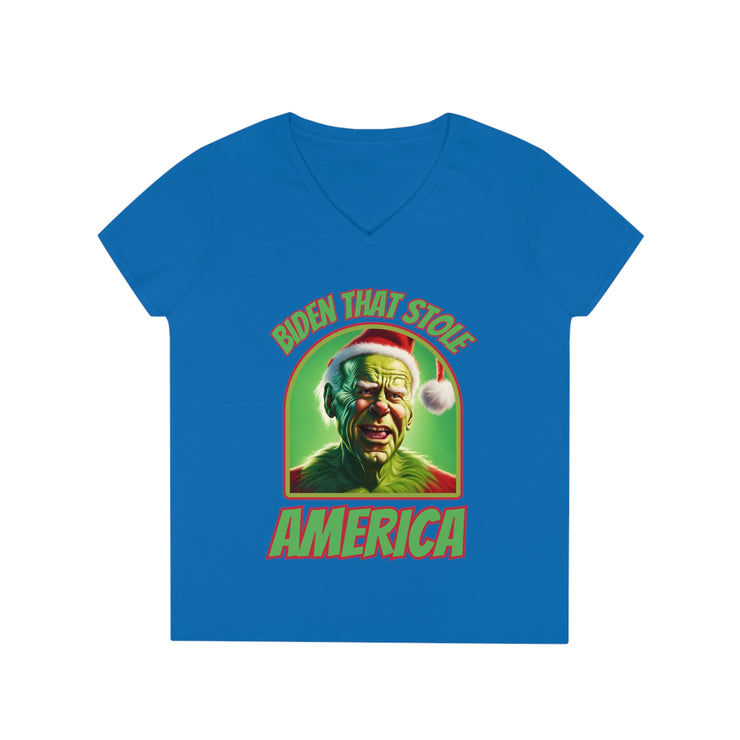 Biden that stole America close up V-neck Women&