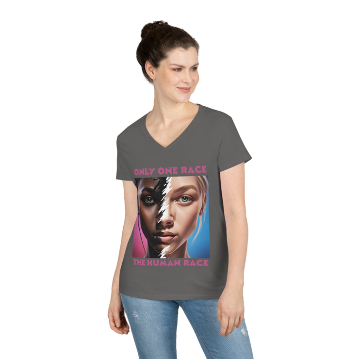 Only one race the human race Pink V-Neck T-Shirt