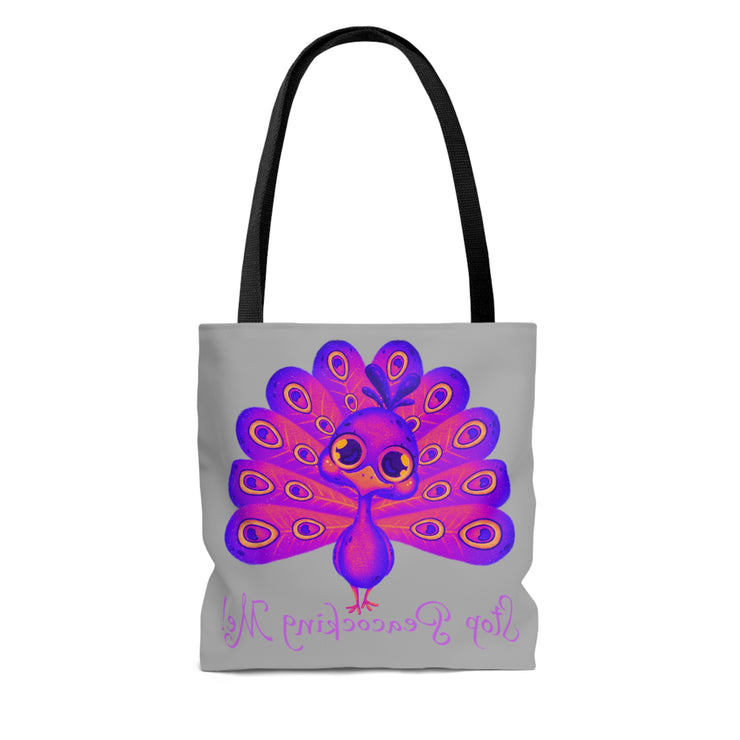 Stop Peacocking Me purple silver Tote Bag