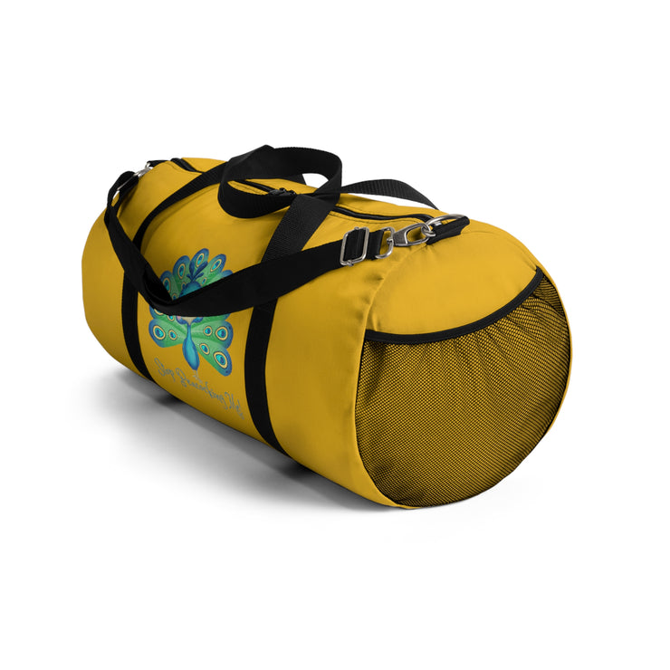 Stop peacocking me yellow duffel bag