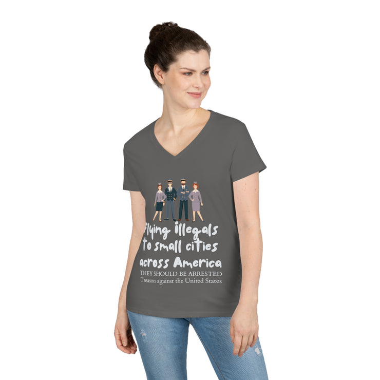 Flying illegals to small cities across America V-Neck T-Shirt