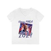 Happy MAGA 2024 Blue V-neck Women's Tee