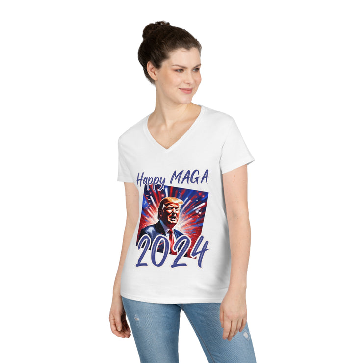 Happy MAGA 2024 Blue V-neck Women&