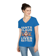 Santa Claus Lives Matter Christmas Beige or dutch-red ladies' V-Neck T-Shirt