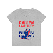 Fallen & Can't get up Biden ladies' V-Neck T-Shirt