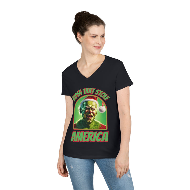 Biden that stole America close up V-neck Women&