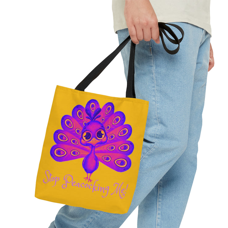 Stop Peacocking Me purple yellow Tote Bag