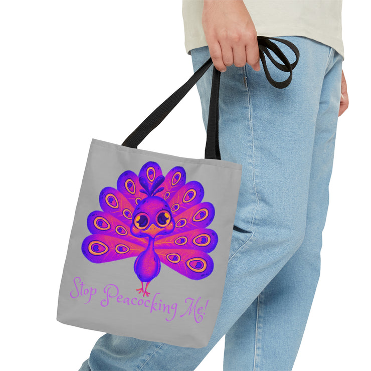 Stop Peacocking Me purple silver Tote Bag