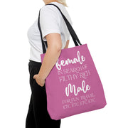 Female in search of filthy rich Male Tote Bag (AOP) pink