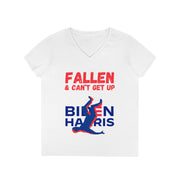 Fallen & Can't get up Biden ladies' V-Neck T-Shirt