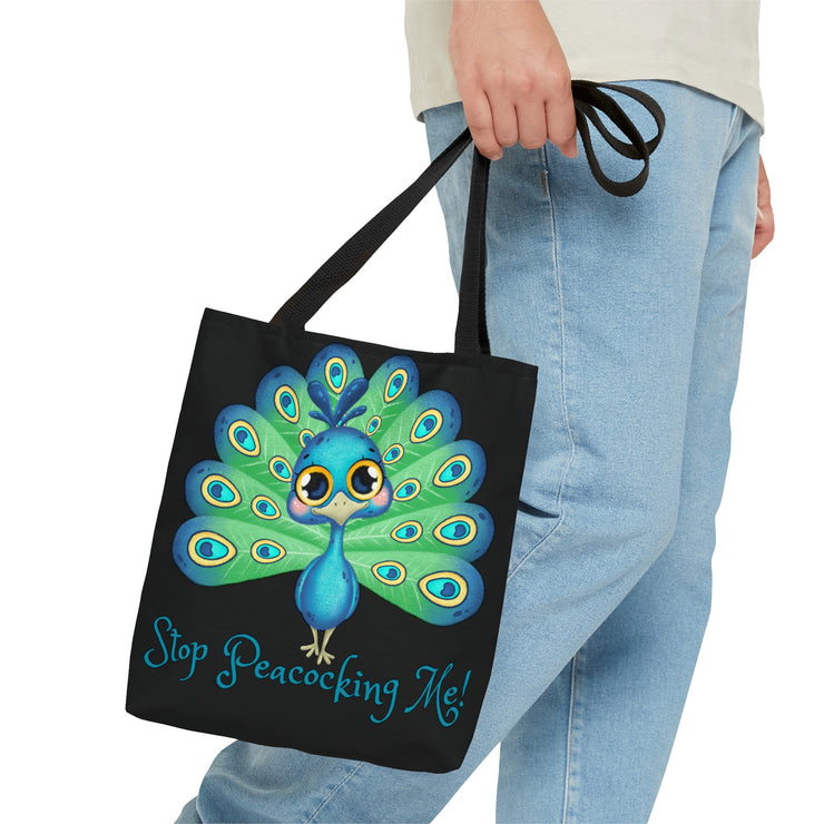 Stop Peacocking Me green black Tote Bag