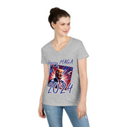 Happy MAGA 2024 Blue V-neck Women's Tee