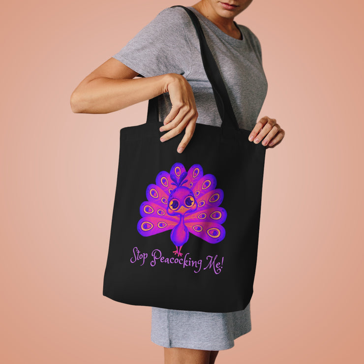 Stop Peacocking Me! purple Cotton Tote Bag