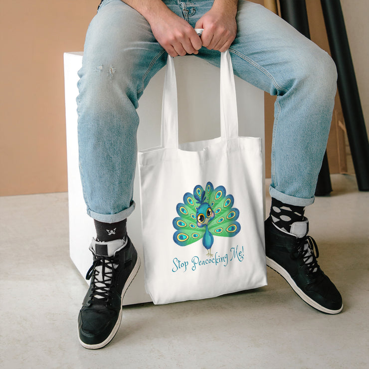 Stop Peacocking Me! Green cotton Tote Bag