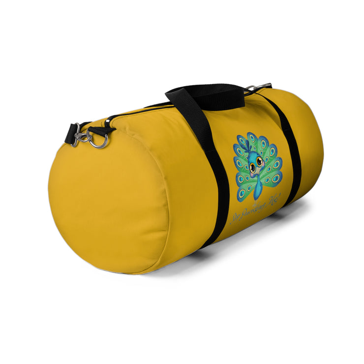 Stop peacocking me yellow duffel bag