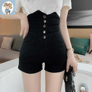 High Waist Slim Black Casual All-match Denim Wide-leg Shorts Women