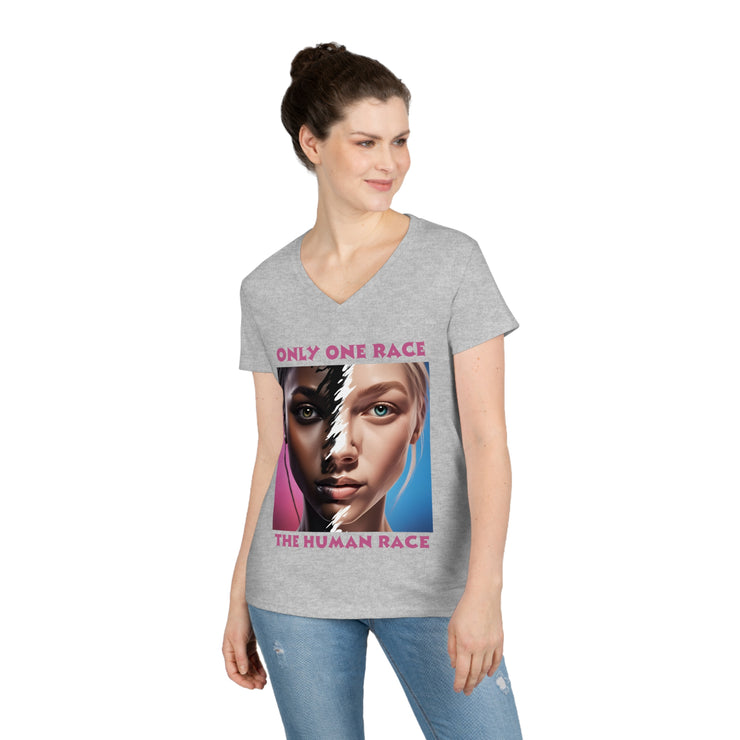 Only one race the human race Pink V-Neck T-Shirt