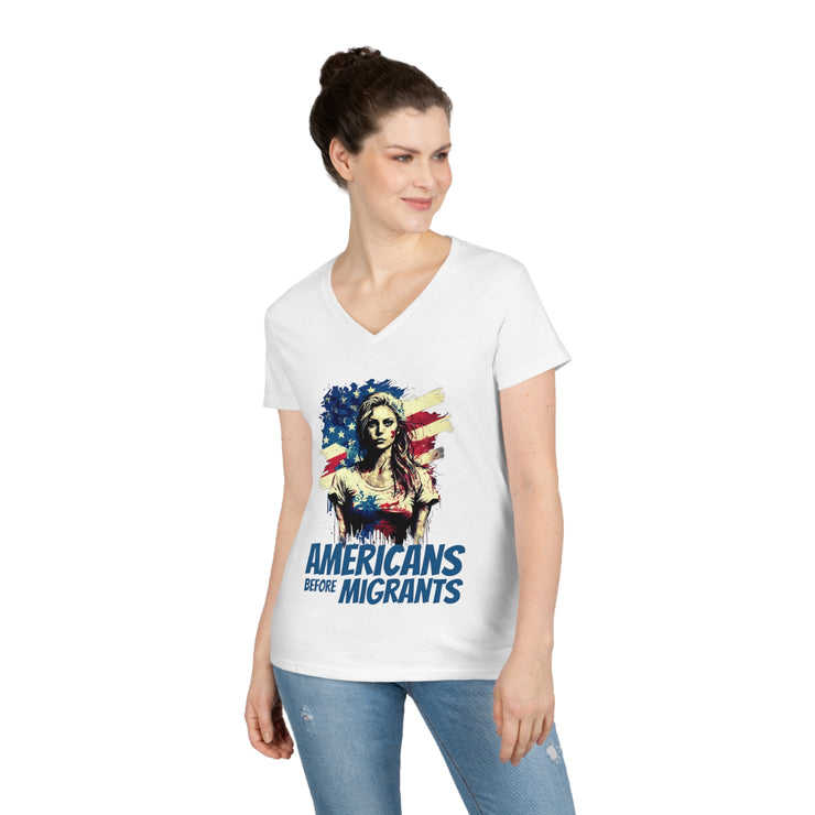 Americans before migrants V-Neck T-Shirt