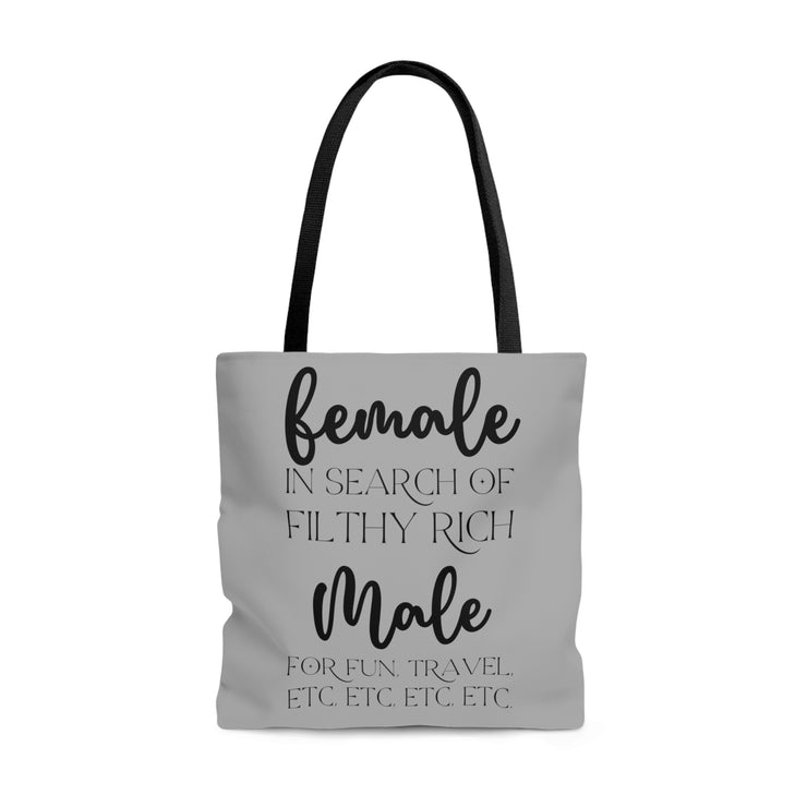 Female in search of filthy rich Male Tote Bag (AOP)