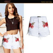 Embroidered loose beard jeans women shorts