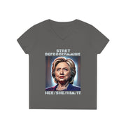 Start Deprogramming her she him it V-neck Women's tee