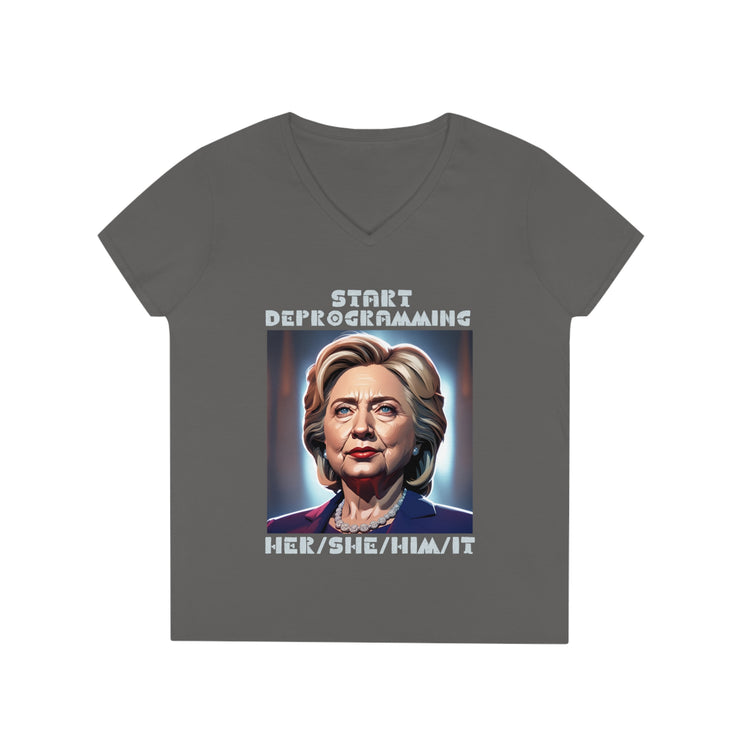 Start Deprogramming her she him it V-neck Women&