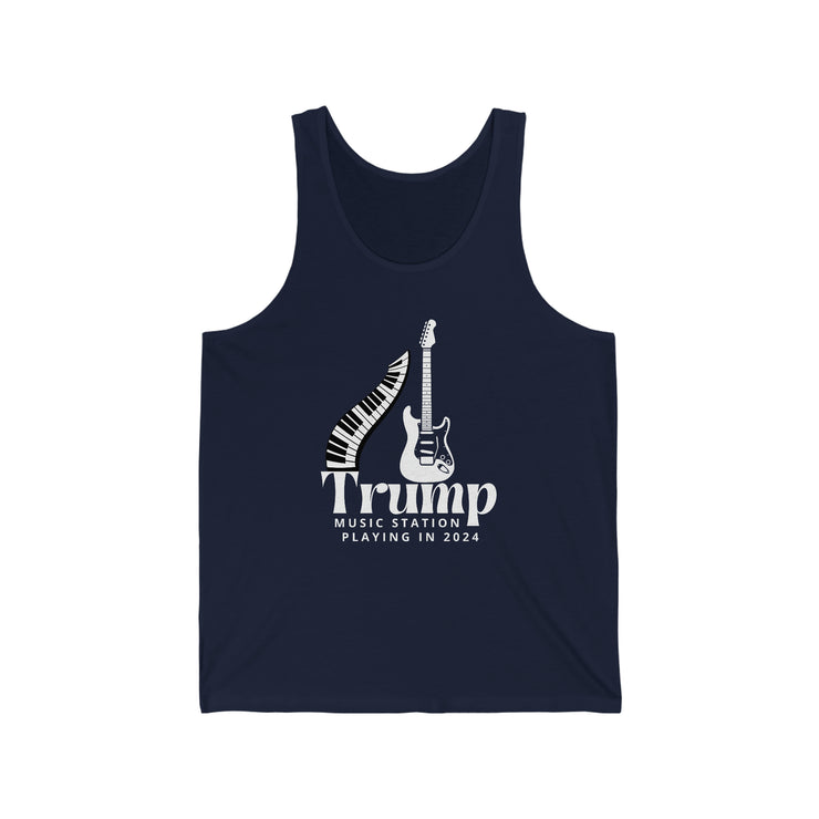 Trump Music Station playing in 2024 unisex Jersey Tank