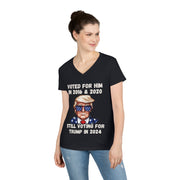 Voted for him 2016 & 2020 still voting for Trump in 2024  ladies' V-Neck T-Shirt