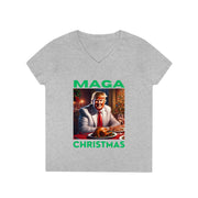 MAGA Christmas green V-neck Women's tee