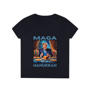 MAGA Hanukkah soft blue V-neck Women's tee