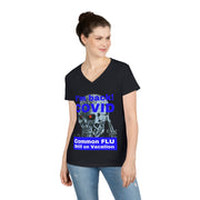 I'm back! COVID Common Flu still on Vacation Blue ladies' V-Neck T-Shirt