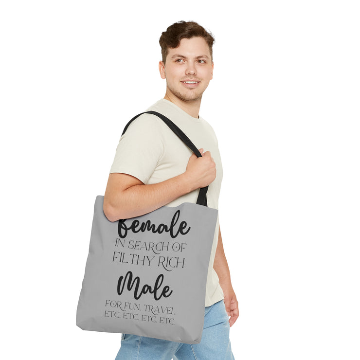 Female in search of filthy rich Male Tote Bag (AOP)