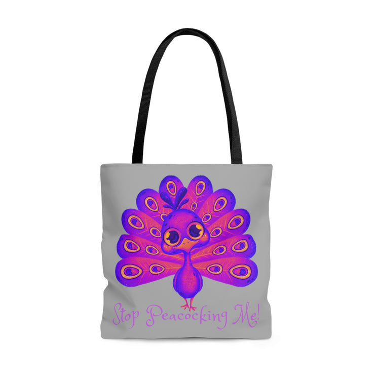 Stop Peacocking Me purple silver Tote Bag