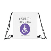 Disabled & Homeless donate and share Outdoor Drawstring Bag white