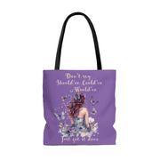 Don't say should've, could've, would've, Just get it done Tote Bag (AOP) purple