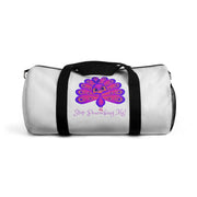 Stop peacocking me purple/white duffel bag