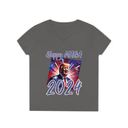 Happy MAGA 2024 Blue V-neck Women's Tee