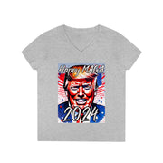 Happy MAGA 2024 Flag blue V-neck Women's tee