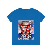 Happy MAGA 2024 Flag blue V-neck Women's tee