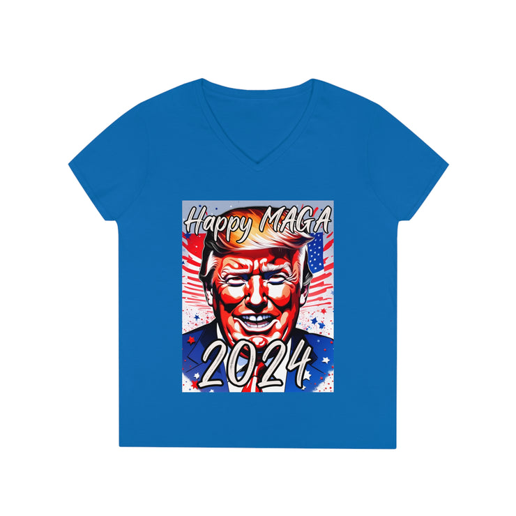 Happy MAGA 2024 Flag blue V-neck Women&