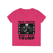 MUG SHOTS won't stop Trump ladies' V-Neck T-Shirt