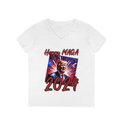 Happy MAGA 2024 Red V-neck Women's tee