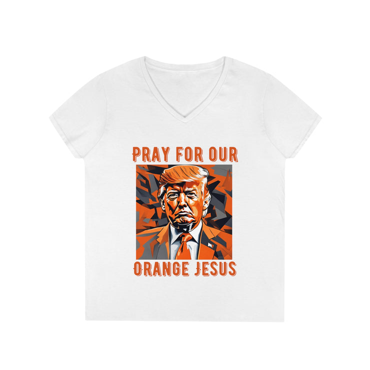 Pray for our Orange Jesus V-neck Women&