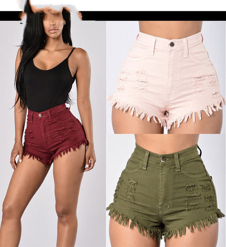 Stretch Sexy Frayed Denim Shorts Women&