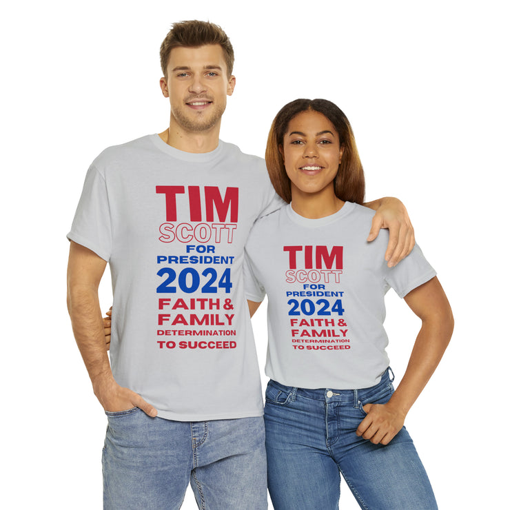 Tim Scott for President 2024   Faith & FamilyUnisex Heavy Cotton Tee