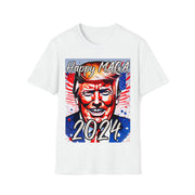 Happy MAGA 2024 Flag blue Soft style T-Shirt unisex