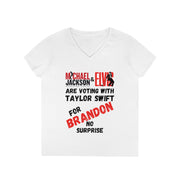 Michael Jackson and Elvis are voting for Brandon V-neck Women's tee